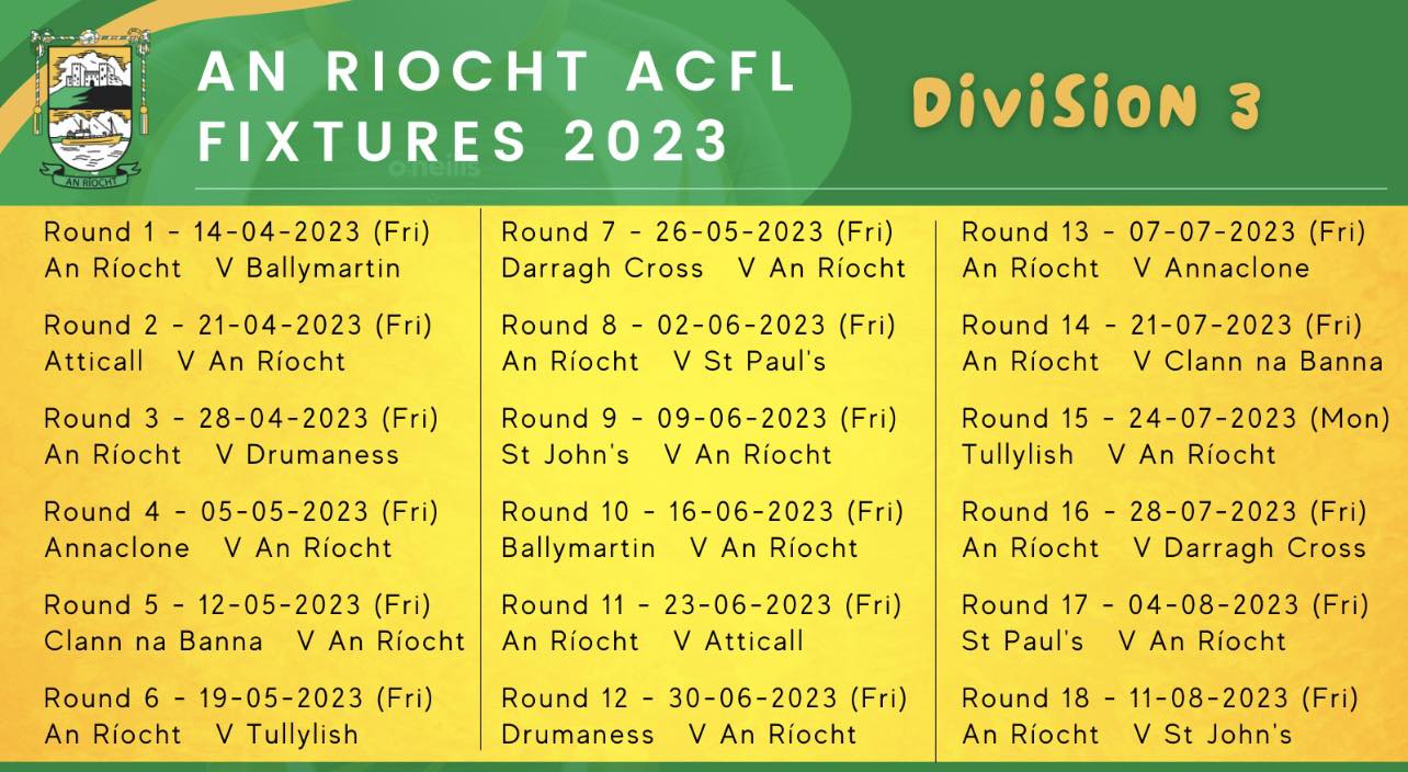 Down GAA Division 3 Football Fixtures 2023 - An Ríocht GAA